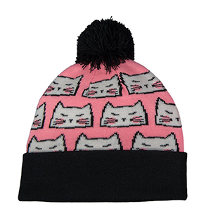Meow Kids Kitty Cat Cuff Cap, All Over Design - Kids Winter Clearance